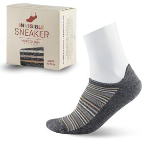 Marcoliani Milano Mens Dress Socks - Invisible Sneaker Microcushion Pima Cotton Torino stripe in Kuwait