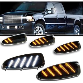 Smoke LED Side Mirror Marker Lights Kit for Ford F250 F350 F450 F550 F650 Super Duty 2003-2007 Switchback White DRL & Sequential Amber Side Marker Turn Signals | Direct Replacement Assembly in Kuwait