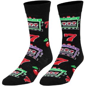 Crazy Socks - Lucky 7 Slot Machine Crew Sock - Casino Gaming Novelty Socks - Size Large for Men & Women - Funny Gambling-Themed Socks - Cozy Daily Wear - Great Gift for Vegas Trips, Birthdays in Kuwait