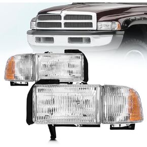 Headlight Assembly for 1994-2001 RAM 1500 & 1994-2002 Dodge RAM 2500 3500, Driver & Passenger Side, Chrome Housing, Clear Lens, OE Replacement (No Bulbs) in Kuwait