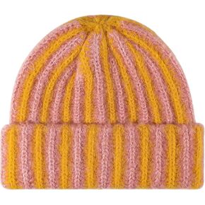 BAIMORE Korean Women's Fashion Versatile Color Matching Stripes Winter Thick Double Layer Warm Brimless Knit Hat in Kuwait