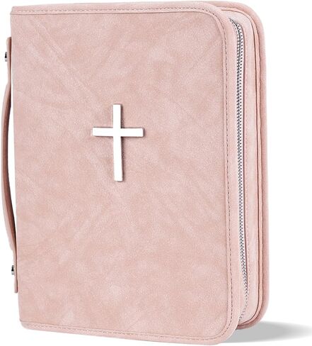 Vegan Leather Bible Cover Case, Bible Bag with Phone Pocket, Bible Case for Men Women, Christian Gift Box Packaging (Pink) in Saudi Arabia