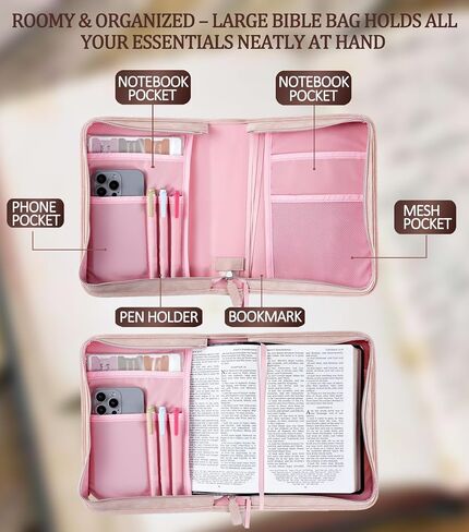 Vegan Leather Bible Cover Case, Bible Bag with Phone Pocket, Bible Case for Men Women, Christian Gift Box Packaging (Pink) in Saudi Arabia