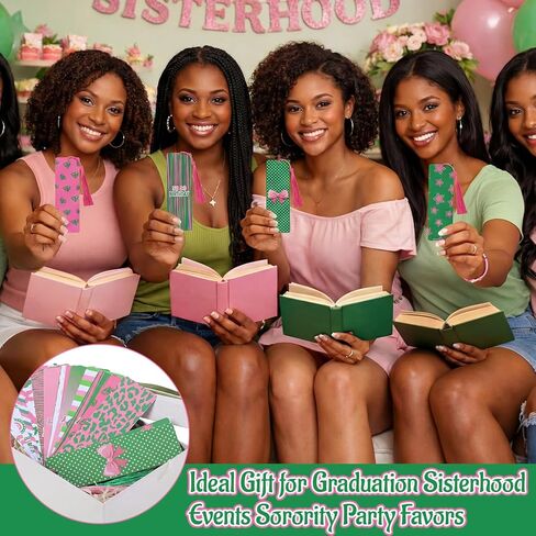 30 مجموعة من الإشارات المرجعية للسيدات باللونين الوردي والأخضر مع شرابات، هدايا أخت جميلة أمريكية أفريقية للنساء، هدايا لحفلات الأخوة، إكسسوارات القراءة لمحبي الكتب in Kuwait