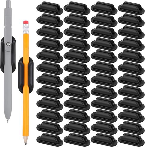 50 Pcs Adhesive Pencil Holders for Desk and Wall, Silicone Marker Organizer for Clipboard Reusable Teacher Supplies for Classroom School Office Desk Accessories (Black) in Kuwait