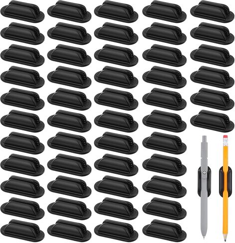 50 Pcs Adhesive Pencil Holders for Desk and Wall, Silicone Marker Organizer for Clipboard Reusable Teacher Supplies for Classroom School Office Desk Accessories (Black) in Kuwait