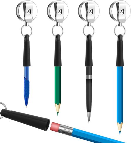 4 Pcs Retractable Pen Holder, Heavy Duty Retractable Pull Pen Pencil Holder with 24" Steel Wire Elastic Silicone Ideal Grip for Carpenters Nurses Waitresses Office Workers in Kuwait