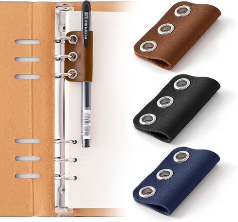Leather Pen Loop Holder for 6 Ring Binder, Pencil Holder for A5 Binder Notebooks, PU Leather 3 Pack in Kuwait