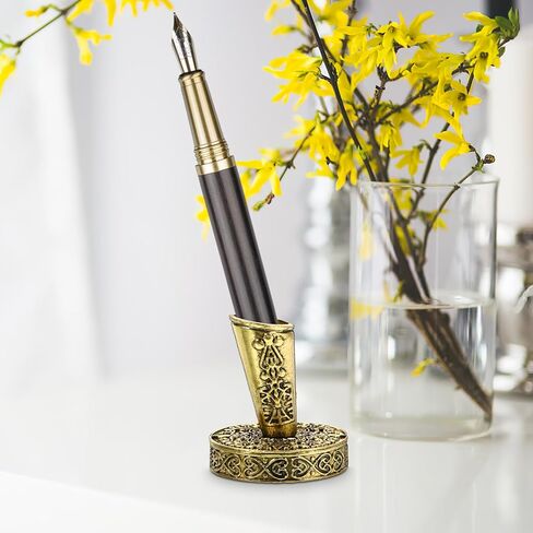 NUOBESTY Retro Metal Single Pen Holder for Desk Vintage Style Pen Stand Base Suitable for Fountain Quill and Writing Office Desk Organizer in Saudi Arabia