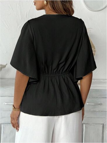 Floerns Women's Plus Size Butterfly Sleeve Blouse Tops Square Neck Dressy Casual Shirts in Saudi Arabia