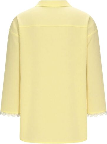 Womens Peter Pan Collar Shirt 3/4 Sleeve Button Up Spring Summer Scalloped Trim Casual Work Vintage Blouse Tops in Saudi Arabia