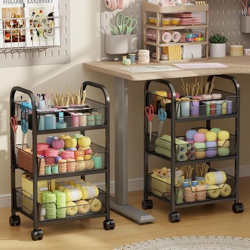 سلة خضروات فواكه من 3 طبقات للمطبخ، وتخزين الفواكه والخضروات مع عجلات دوارة، عربة معدنية لتنظيم الوجبات الخفيفة من الخضروات والبصل والبطاطس، 15.75 بوصة × 11.81 بوصة × 27.95 بوصة، أسود in Kuwait