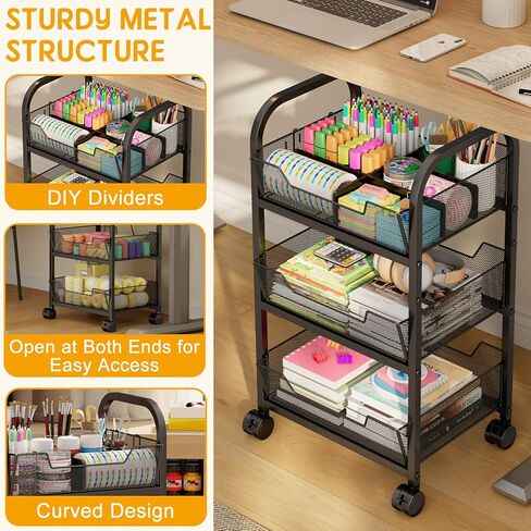 سلة خضروات فواكه من 3 طبقات للمطبخ، وتخزين الفواكه والخضروات مع عجلات دوارة، عربة معدنية لتنظيم الوجبات الخفيفة من الخضروات والبصل والبطاطس، 15.75 بوصة × 11.81 بوصة × 27.95 بوصة، أسود in Kuwait