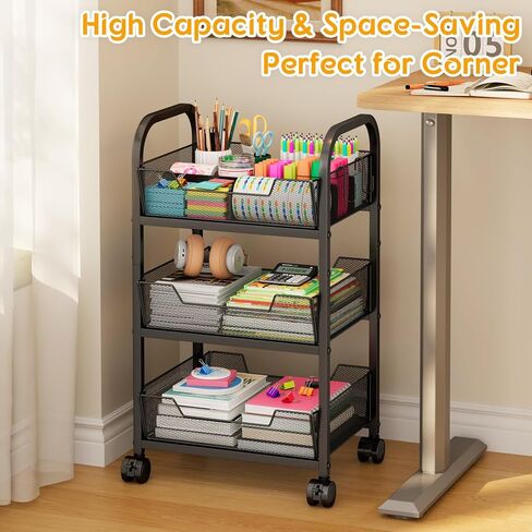 سلة خضروات فواكه من 3 طبقات للمطبخ، وتخزين الفواكه والخضروات مع عجلات دوارة، عربة معدنية لتنظيم الوجبات الخفيفة من الخضروات والبصل والبطاطس، 15.75 بوصة × 11.81 بوصة × 27.95 بوصة، أسود in Kuwait