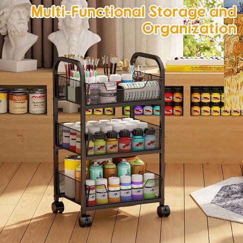 سلة خضروات فواكه من 3 طبقات للمطبخ، وتخزين الفواكه والخضروات مع عجلات دوارة، عربة معدنية لتنظيم الوجبات الخفيفة من الخضروات والبصل والبطاطس، 15.75 بوصة × 11.81 بوصة × 27.95 بوصة، أسود in Kuwait