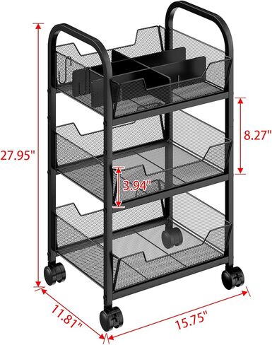سلة خضروات فواكه من 3 طبقات للمطبخ، وتخزين الفواكه والخضروات مع عجلات دوارة، عربة معدنية لتنظيم الوجبات الخفيفة من الخضروات والبصل والبطاطس، 15.75 بوصة × 11.81 بوصة × 27.95 بوصة، أسود in Kuwait