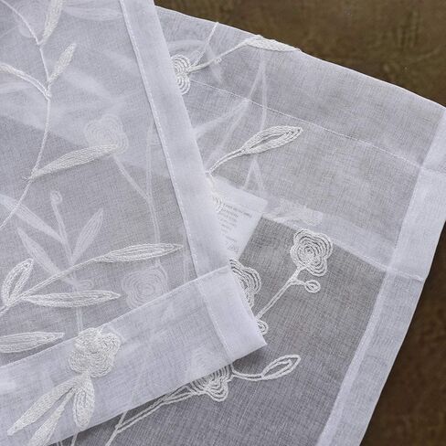 ستائر بيضاء شفافة مطرزة بطول 63 بوصة، ستائر فوال بجيب قضيب لغرفة المعيشة، غرفة النوم، معالجة النوافذ، ألواح ستائر بنمط شبه زهرة للمطبخ، الفناء، المزرعة، مجموعة من 2، 52 بوصة × 63 بوصة. in Kuwait