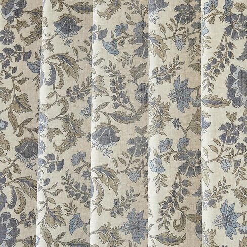 Lush Decor Lillian Block Print Linen Textured Window Curtain Panels Pair 37" W x 84" L Blue & Sage - Floral Curtains - Block Print - Vintage Decor in Saudi Arabia