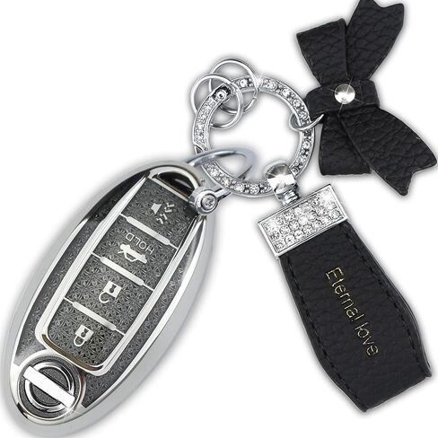 Key Fob Cover with Diamond Keychain for Nissan Car Key Shell Compatible with Nissan Altima Rogue Sentra Pathfinder Frontier Maxima Titan Murano Kicks Juke Versa (4 Buttons-Pink Bowknot) in Saudi Arabia