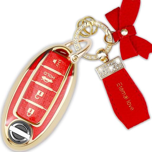 Key Fob Cover with Diamond Keychain for Nissan Car Key Shell Compatible with Nissan Altima Rogue Sentra Pathfinder Frontier Maxima Titan Murano Kicks Juke Versa (4 Buttons-Pink Bowknot) in Saudi Arabia