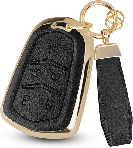 for Cadillac Key Fob Cover, Soft TPU Leather Remote Car Key Cover Compatible with Cadillac ATS CTS CT6 DTS Escalade STS SRX XTS XT4 XT5 XT6, 5-6 Buttons (Pink, 5 Buttons) in Saudi Arabia