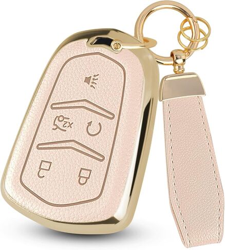 لغطاء مفتاح فوب كاديلاك، غطاء مفتاح السيارة عن بعد من جلد TPU الناعم متوافق مع كاديلاك ATS CTS CT6 DTS Escalade STS SRX XTS XT4 XT5 XT6، 5-6 أزرار (وردي، 5 أزرار) in Kuwait