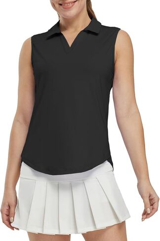 BASUDAM Women's Sleeveless Golf Shirts V-Neck Collared Tennis Polo T-Shirts Tank Tops Quick Dry in Saudi Arabia