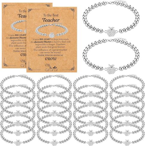 24 Set Teacher Appreciation Gifts Thank You Apple Bracelet Bulk for Women Teacher Meaningful Thank You Gifts for Women with Message Card for Birthday New Year in Saudi Arabia
