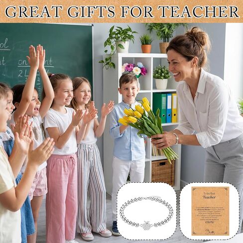 24 Set Teacher Appreciation Gifts Thank You Apple Bracelet Bulk for Women Teacher Meaningful Thank You Gifts for Women with Message Card for Birthday New Year in Saudi Arabia
