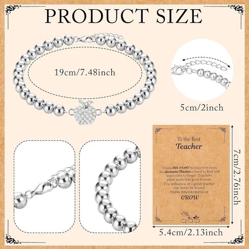 24 Set Teacher Appreciation Gifts Thank You Apple Bracelet Bulk for Women Teacher Meaningful Thank You Gifts for Women with Message Card for Birthday New Year in Saudi Arabia