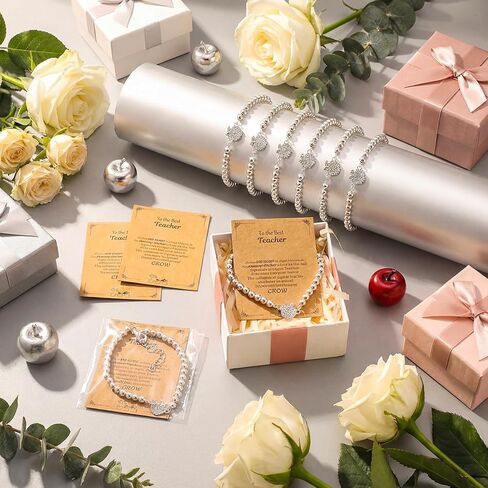 24 Set Teacher Appreciation Gifts Thank You Apple Bracelet Bulk for Women Teacher Meaningful Thank You Gifts for Women with Message Card for Birthday New Year in Saudi Arabia
