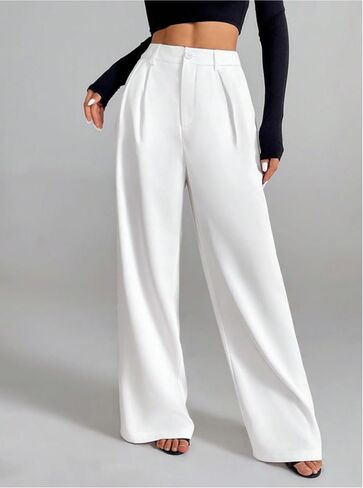High Waisted Wide Leg Dress Pants for Women Pleated Front Trousers with Zipper Fly Side Pockets for Office Casual in Saudi Arabia