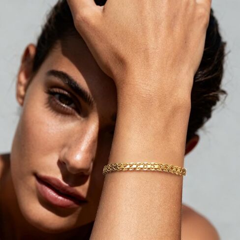 NORBU 18K Gold Plated Bracelet for Women, 5mm Star Link Chain Bracelet for Women, Womens Gold Bracelet Radiant Star Link Chains Minimalist Jewelry Gift for Her in Saudi Arabia