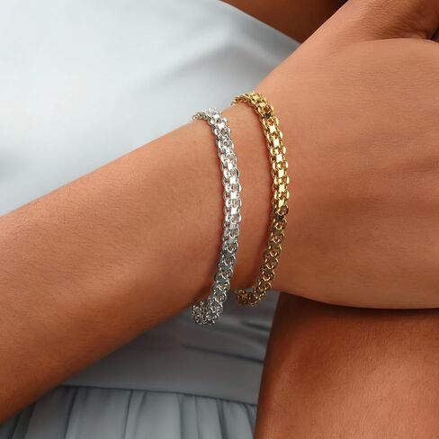 NORBU 18K Gold Plated Bracelet for Women, 5mm Star Link Chain Bracelet for Women, Womens Gold Bracelet Radiant Star Link Chains Minimalist Jewelry Gift for Her in Saudi Arabia