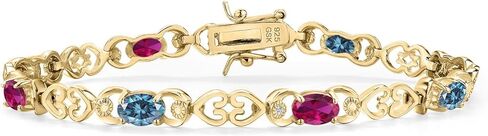 Gem Stone King 18K الذهب الأصفر مطلي بالفضة شخصية ومخصصة بيضاوية 6X4MM 8 أحجار كريمة جوهرة وسوار ألماس مختبري للنساء in Saudi Arabia