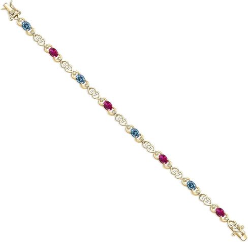 Gem Stone King 18K الذهب الأصفر مطلي بالفضة شخصية ومخصصة بيضاوية 6X4MM 8 أحجار كريمة جوهرة وسوار ألماس مختبري للنساء in Saudi Arabia
