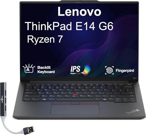 Lenovo Thinkpad E14 G6 Business Laptop 14.0" IPS WUXGA Display (AMD Ryzen 7 7735U, 64GB DDR5, 2TB PCIe SSD, Backlit KB, Fingerprint, 2 Thunderbolt 4, WiFi 6E, Win 11 Pro) w/DKZ USB Port Expander in Saudi Arabia