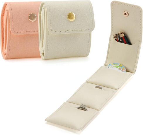 Valleycomfy 2Pcs Mini Travel Jewelry Case Suede Travel Jewelry Roll with Buckle Foldable Small Travel Jewelrys Organizer for Earrings, Rings, Necklaces, Pink, S & M in Kuwait