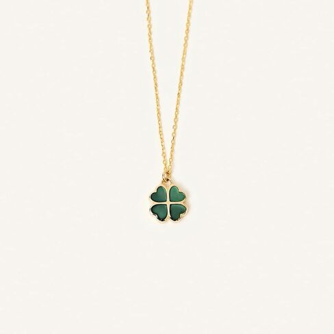 Gelin 10K Yellow Gold Green Enamel Clover Necklace for Women, Four Leaf Lucky Pendant, 18 Inch Gold Jewelry Gift in Saudi Arabia