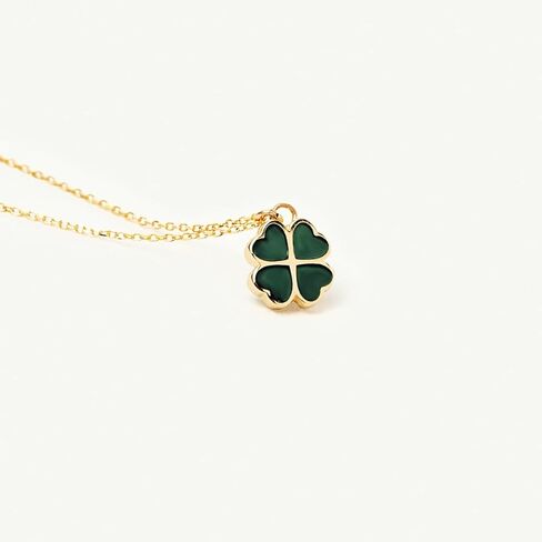 Gelin 10K Yellow Gold Green Enamel Clover Necklace for Women, Four Leaf Lucky Pendant, 18 Inch Gold Jewelry Gift in Saudi Arabia
