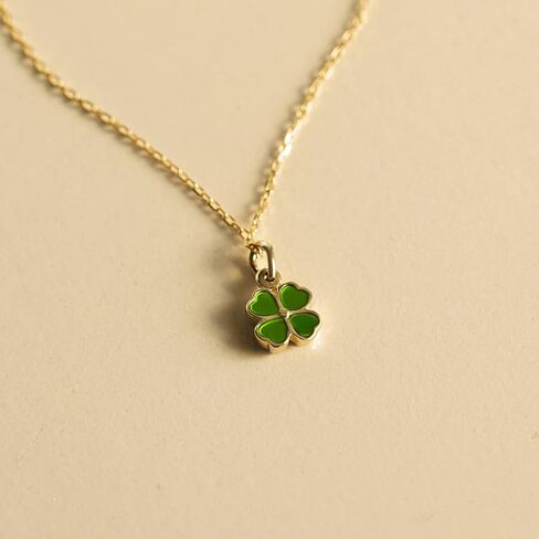 Gelin 10K Yellow Gold Green Enamel Clover Necklace for Women, Four Leaf Lucky Pendant, 18 Inch Gold Jewelry Gift in Saudi Arabia