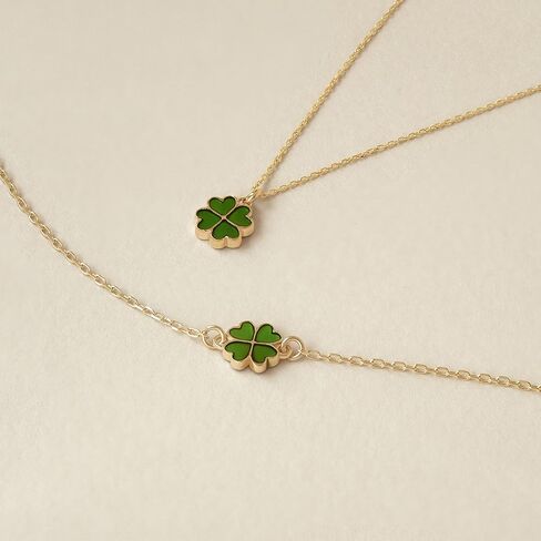 Gelin 10K Yellow Gold Green Enamel Clover Necklace for Women, Four Leaf Lucky Pendant, 18 Inch Gold Jewelry Gift in Saudi Arabia