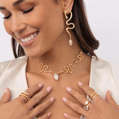 Ettika Snake Necklace, Serpentina Choker in 18K Gold Plated With Marquise Crystal Charm. Snake Choker For Women. Jewelry, Gifts for Women in Saudi Arabia