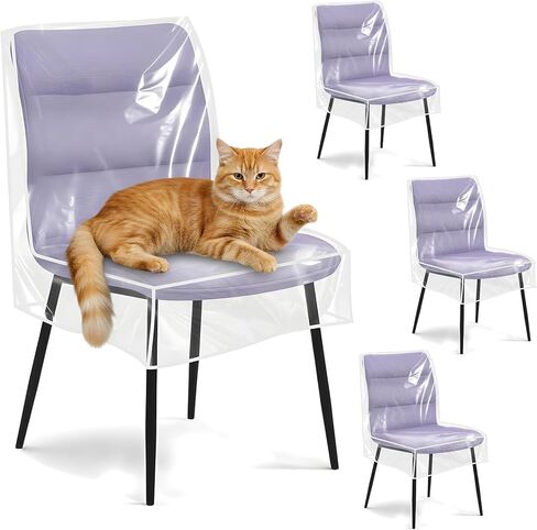 4 Packs Clear Dining Chair Covers, Waterproof Kitchen Chair Protectors, Clear Plastic Seat Chairs Protector, Keep Your Chairs Away from Water Dust Stain and Pet Claws W/21 x D/18 Inch(Fits 16-23") in Saudi Arabia