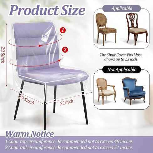4 Packs Clear Dining Chair Covers, Waterproof Kitchen Chair Protectors, Clear Plastic Seat Chairs Protector, Keep Your Chairs Away from Water Dust Stain and Pet Claws W/21 x D/18 Inch(Fits 16-23") in Saudi Arabia