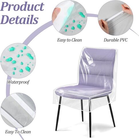 4 Packs Clear Dining Chair Covers, Waterproof Kitchen Chair Protectors, Clear Plastic Seat Chairs Protector, Keep Your Chairs Away from Water Dust Stain and Pet Claws W/21 x D/18 Inch(Fits 16-23") in Saudi Arabia