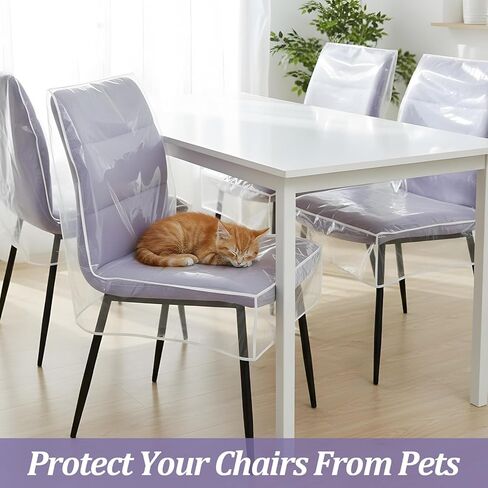 4 Packs Clear Dining Chair Covers, Waterproof Kitchen Chair Protectors, Clear Plastic Seat Chairs Protector, Keep Your Chairs Away from Water Dust Stain and Pet Claws W/21 x D/18 Inch(Fits 16-23") in Saudi Arabia