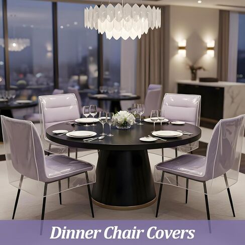 4 Packs Clear Dining Chair Covers, Waterproof Kitchen Chair Protectors, Clear Plastic Seat Chairs Protector, Keep Your Chairs Away from Water Dust Stain and Pet Claws W/21 x D/18 Inch(Fits 16-23") in Saudi Arabia