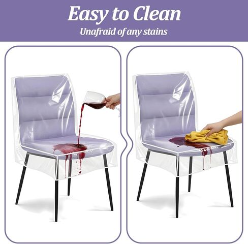 4 Packs Clear Dining Chair Covers, Waterproof Kitchen Chair Protectors, Clear Plastic Seat Chairs Protector, Keep Your Chairs Away from Water Dust Stain and Pet Claws W/21 x D/18 Inch(Fits 16-23") in Saudi Arabia