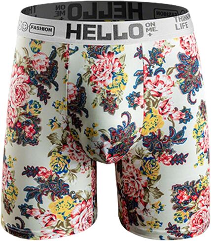 Men's Floral Print Boxer Briefs Retro Soft Breathable Underwear with Fashion Text Elasticity Waistband for Daily Wear in Saudi Arabia